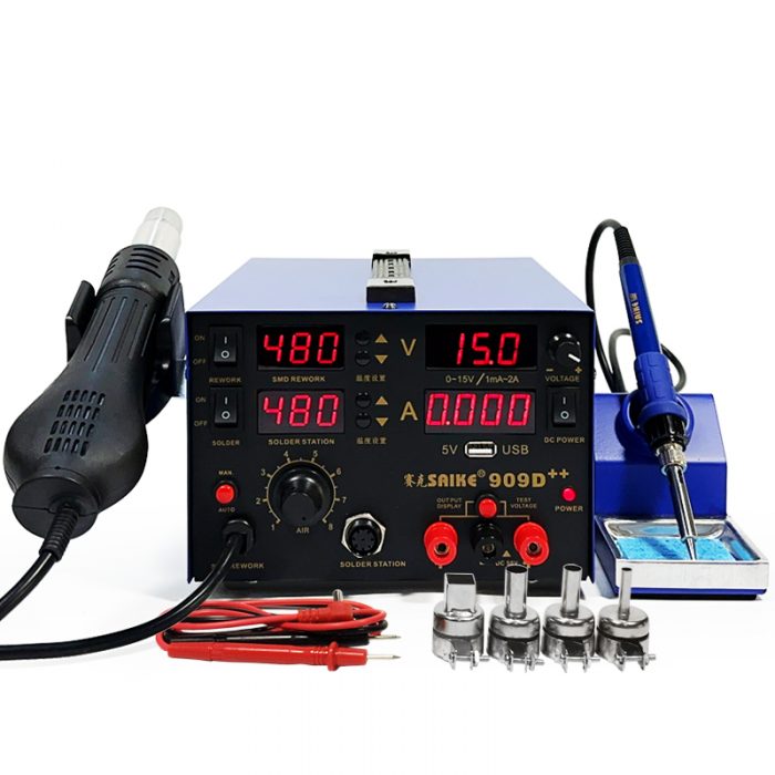 賽克SAIKE 909D++ 風(fēng)機(jī)型 熱風(fēng)拆焊臺(tái)三合一 直流穩(wěn)壓電源 15V 2A 大功率烙鐵 穩(wěn)定款